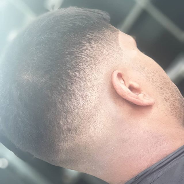Buzz cut blended into a skin fade